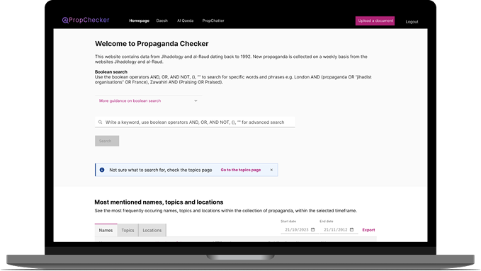 PropChecker search interface showing translated, summarised foreign-language content